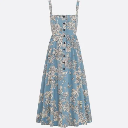 DIOR Women's Mid-Length Flared Dress in Toile de Jouy Palms
