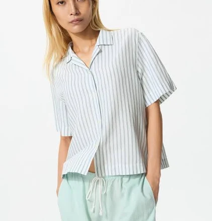 UNIQLO Women's Linen Blend Open Collar Short Sleeve Shirt