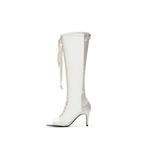 Satin Sheer Open-Toe Heel (White)