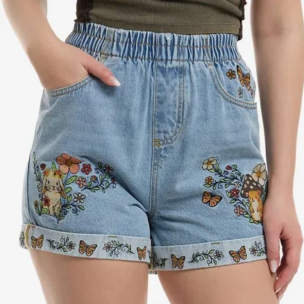 Flowers & Critters Embroidered Mom Shorts