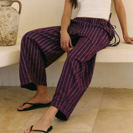 Free People Cotton-Linen Striped Pants