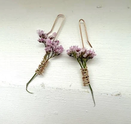 Handmade Flower Holder Vase Dangle Drop 14k goldfilled spiral stud earring wildflower coil earring