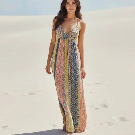 Women's Boho Floral A-Line Flared Maxi Dress