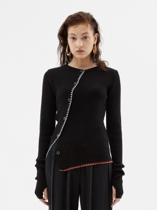 Blanket Stitched Asymmetric Cashmere Cardigan