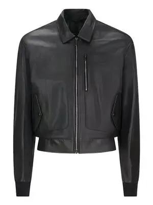 Zipped Leather Bomber Jacket