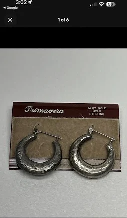 Vintage Primavera 24 Kt. Gold Over Sterling Hoop Earrings