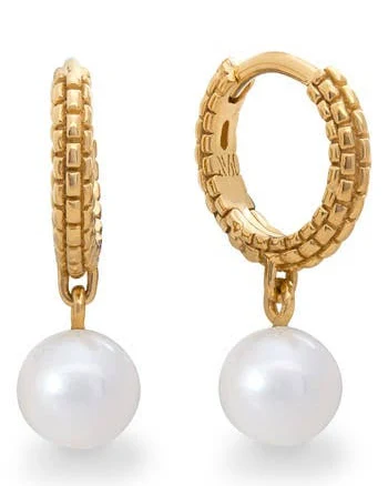 Monica Vinader Women's 18ct Yellow Vermeil Pearl Drop Huggie Earrings