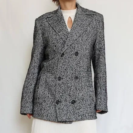 Men's Herringbone Wool Double Breasted Blazer