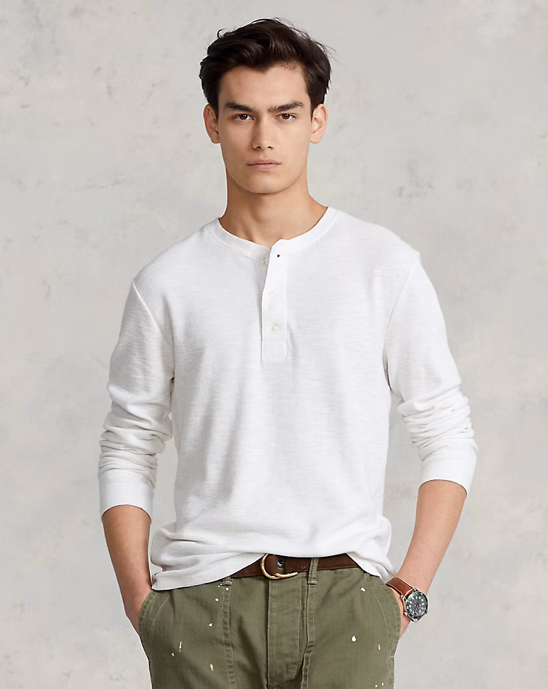 Waffle-Knit Henley Shirt