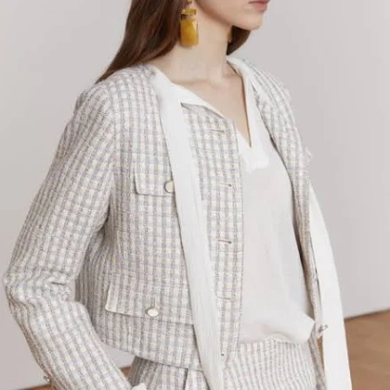 MUSEE SABRINA Crop Tweed Jacket -Blue Tweed