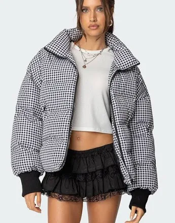 Edikted Women's Oversized Gingham Puffer Jacket