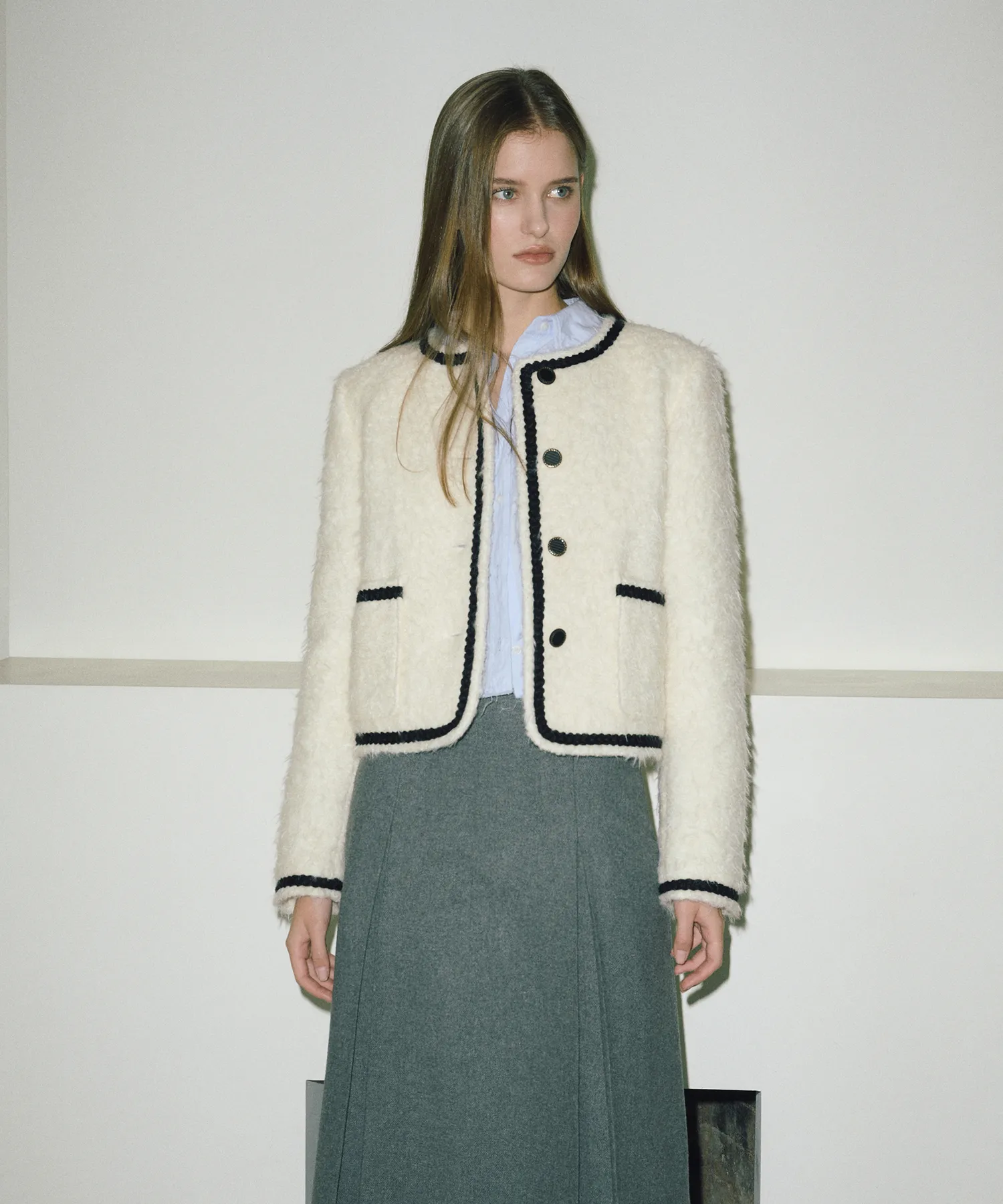 Tweed Fur Jacket Ivory