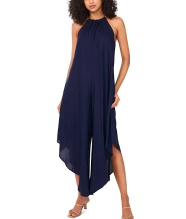Msk Women's Halter Beaded-Trim Asymmetrical-Hem Jumpsuit