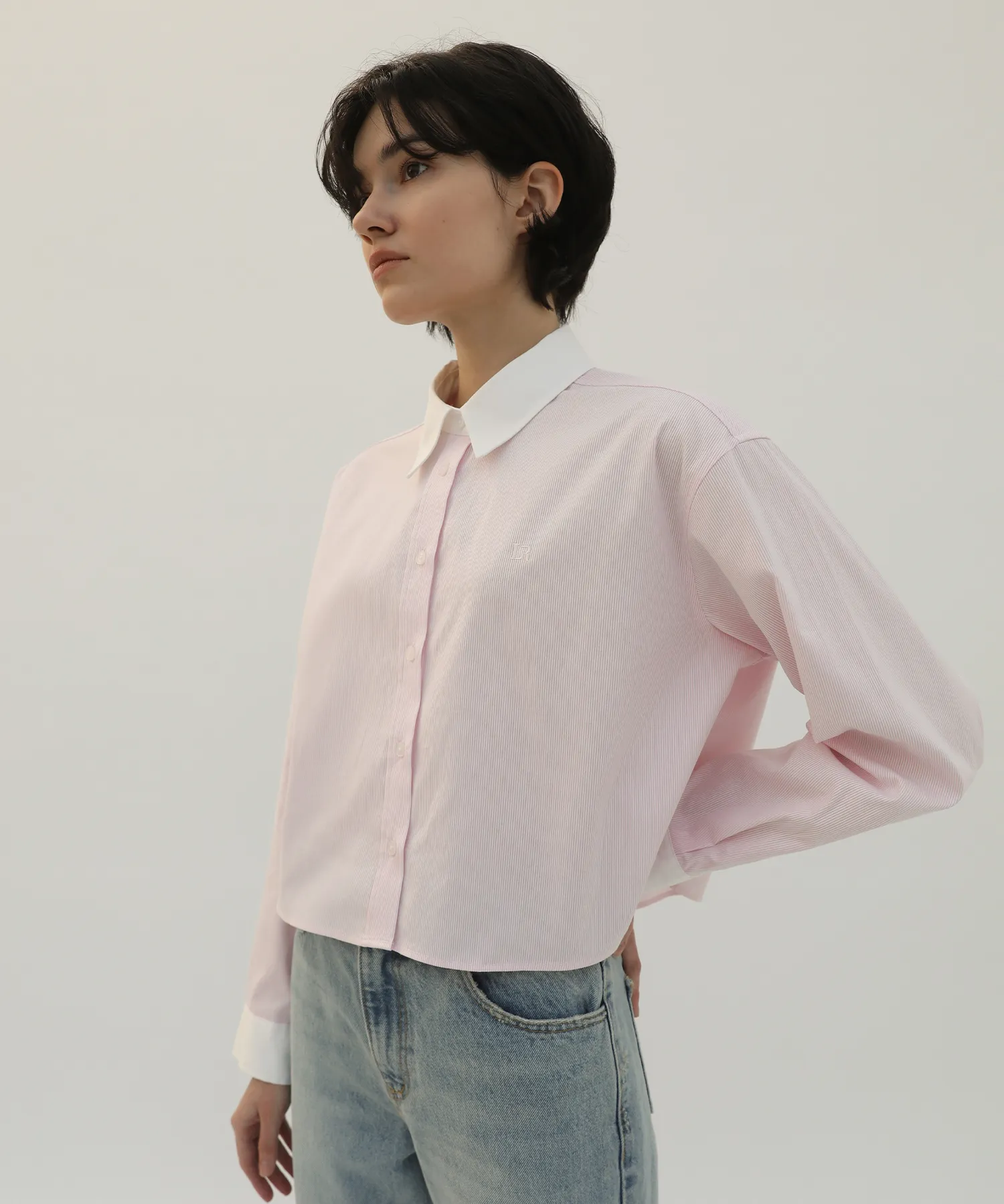 Stripe Cotton Crop Shirt - Pink Stripe