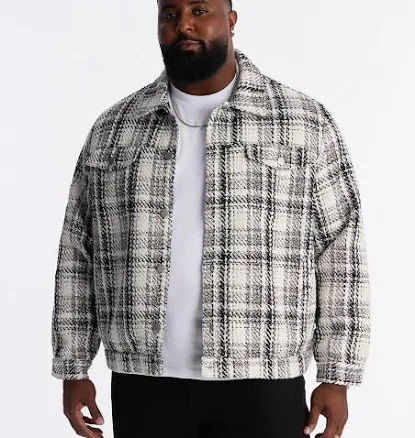 Fashion Nova Men's Tweed Plaid Trucker Jacket