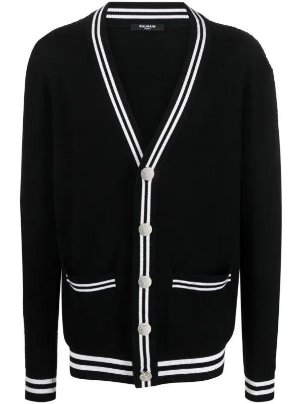 Contrast-Trim V-Neck Cardigan