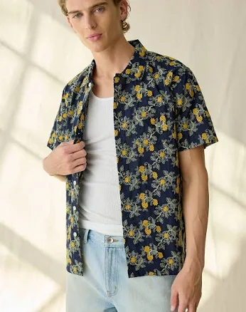 Urban Outfitters Men's Floral Embroidered Cotton Shirt Top