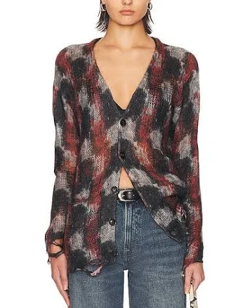 R13 Printed Boyfriend Cardigan in Black - size S