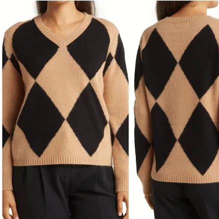Magaschoni Cashmere Argyle V-Neck Sweater