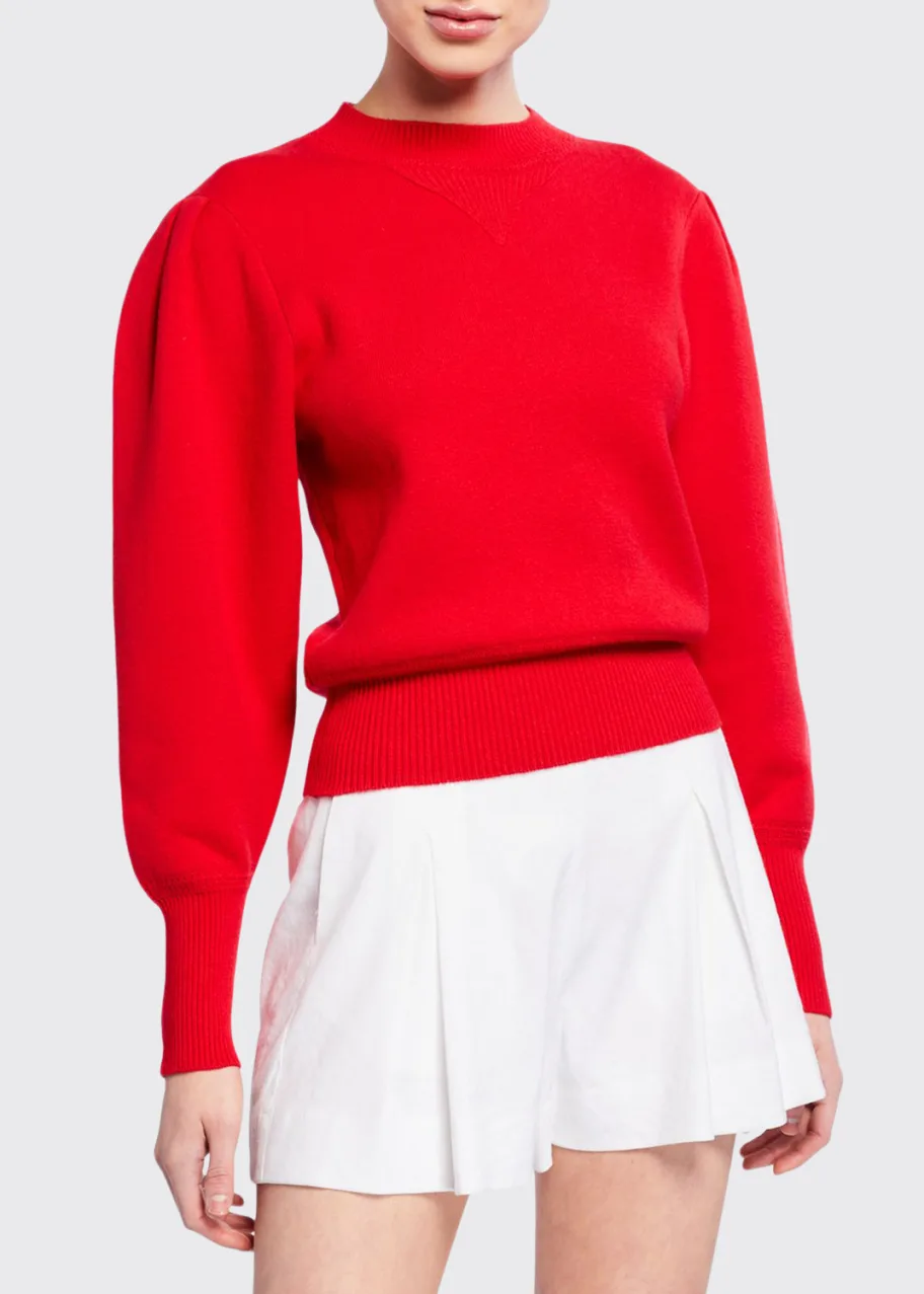 Puff-Sleeve Crewneck Sweater