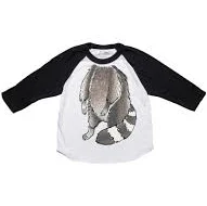 Toddler 3/4 Sleeve Educational Rascal Raccoon Raglan in White/Black