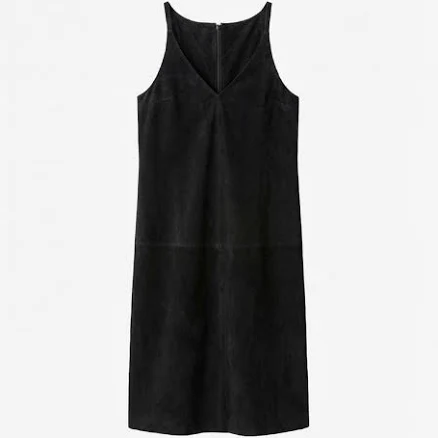 Minimalist V-Neck Suede Leather Dress