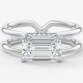 Custom Horizontal Double-Band Ring in Gold or Platinum with Lab-Grown Diamond or Moissanite