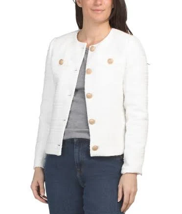Boucle Knit Collarless Jacket