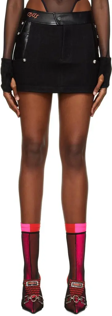 Black Patchwork Faux-Leather Miniskirt