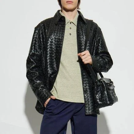 Bottega Veneta Men's Leather Shirt - Black - Casual shirts