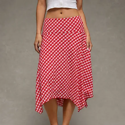 AE Mid-Rise Gingham Midi Skirt