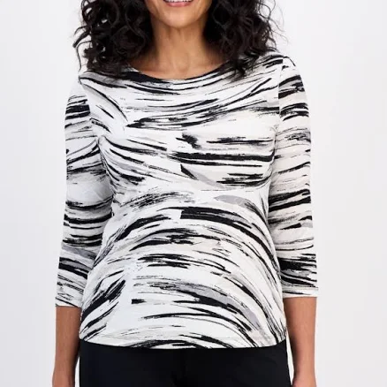 JM Collection Printed 3/4 Sleeve Jacquard Top