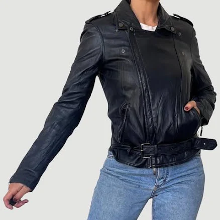 Vintage Leather Biker Jacket with Belt