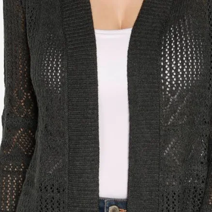 Belldini Women's Pointelle Long Sleeves Open Cardigan Sweater