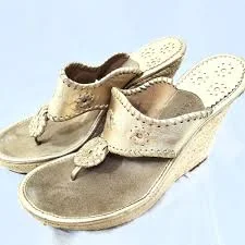 Jack Roger's Gold Thong Wedge Espadrilles Sandals