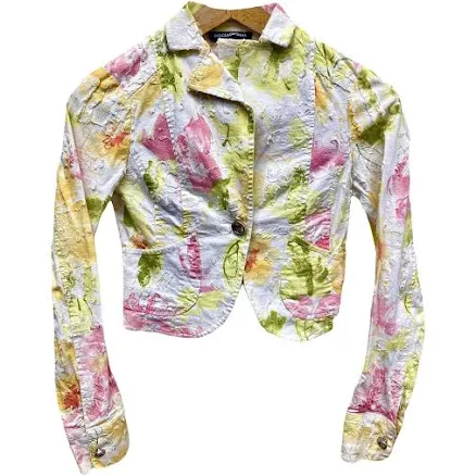 Dolce & Gabbana Multicolour Cotton Cropped Distressed Jacket S