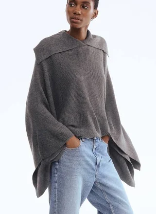 H&M Ladies Melange Rib-Knit Cape