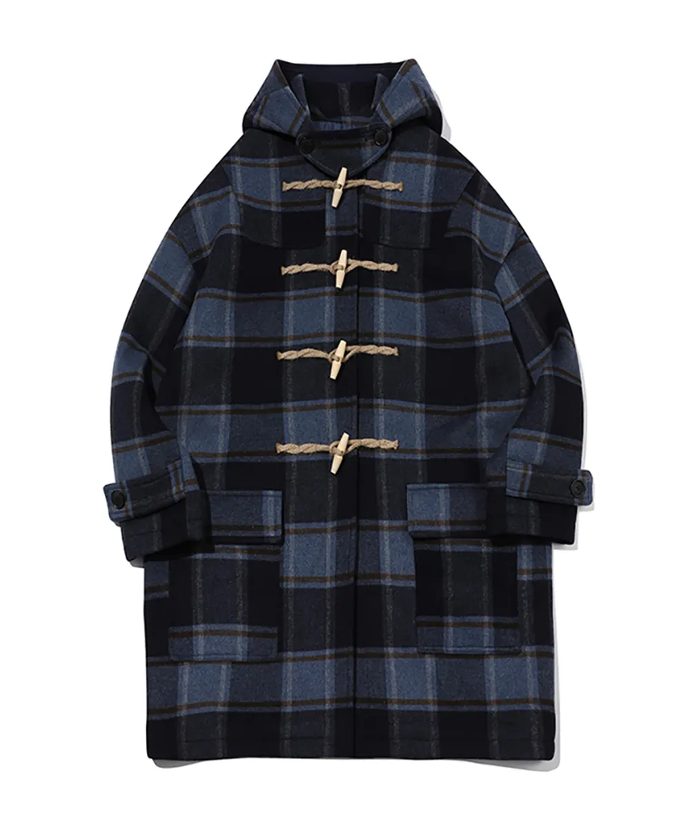 Oversized Check Duffle Coat(NAVY)
