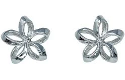 Moana Collection Sterling Silver Earring Stud: Open Plumeria