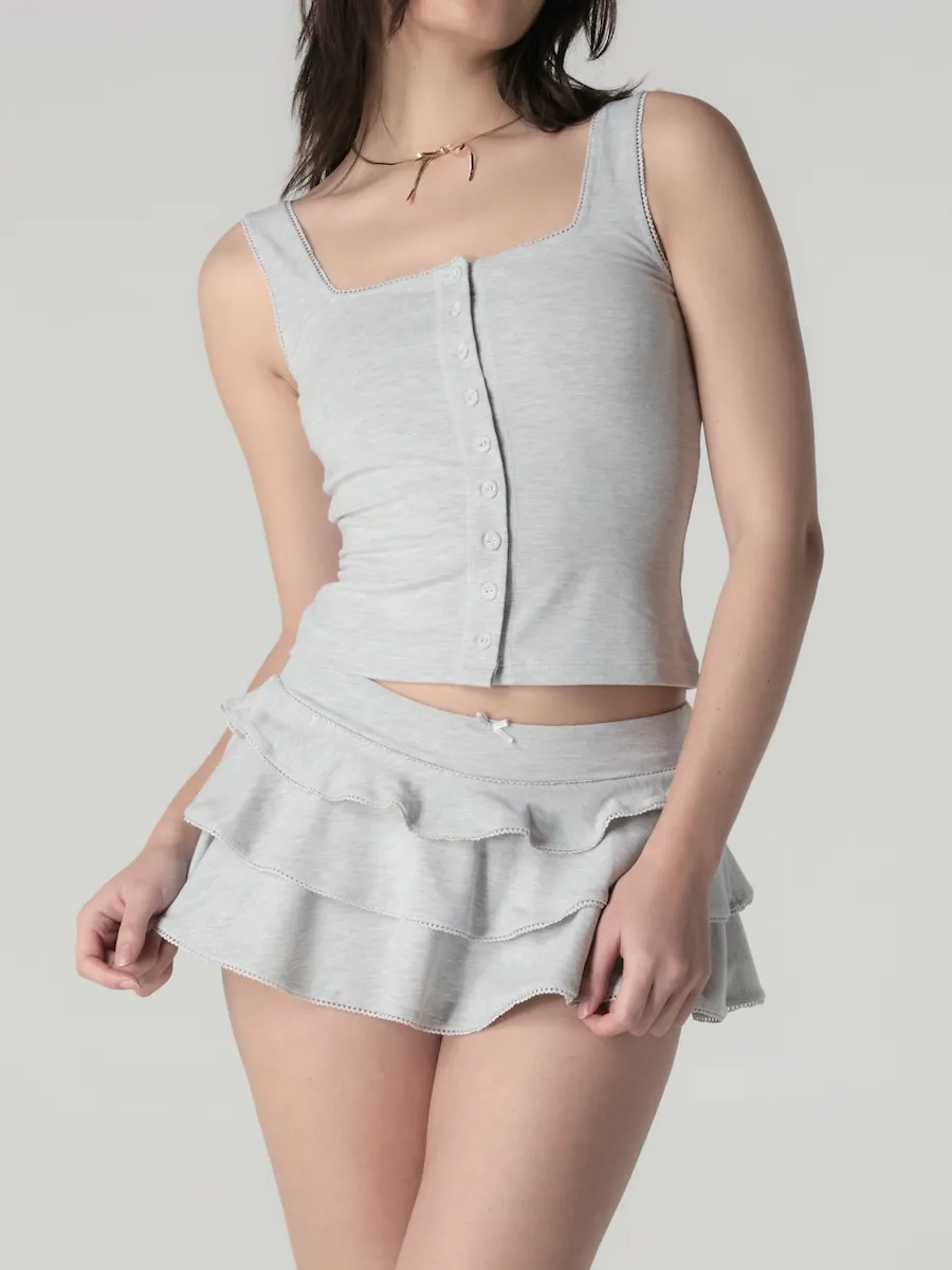 PICOT FRILL MINI SKIRT (WHITE MELANGE)