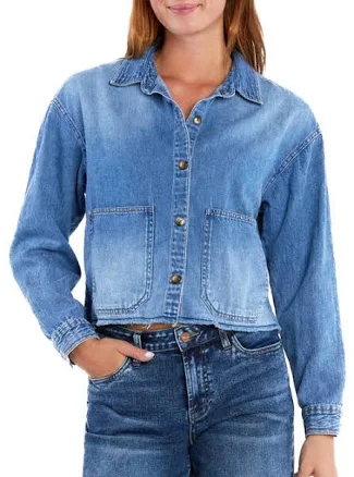 Wash Lab Women's Emma Boxy Raw Hem Denim Jacket