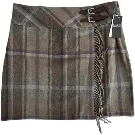 Lauren Women's Ralph Lauren Skirts Lauren Ralph Lauren Plaid Fringe Trim Tweed Mini Skirt