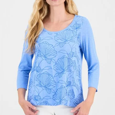 Style & Co. Women's 3/4 Sleeve Embroidered Knit Top
