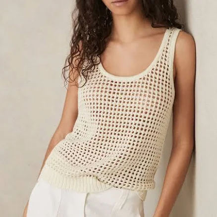 Reiss Womens Claudia Open-Knit Linen Vest