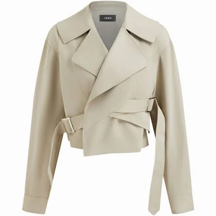 Woven Collar Belted Oversized Trench Coat