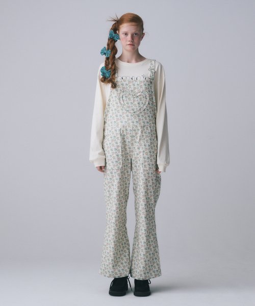 FRILL HEART CORDUROY OVER-ALL, FLORAL CREAM