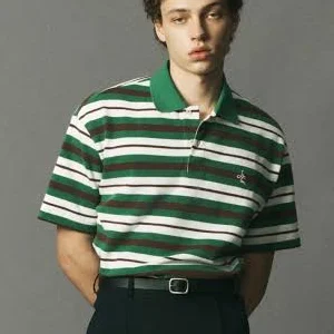 le PÈRE Green Multi Striped Polo