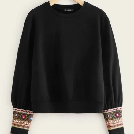 Women’s Xl Tassel Trim Embroidered Tap Cuff Sweatshirt