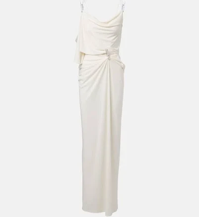 Coperni, Draped embellished jersey maxi dress, Women, White, US 10, Dresses, Materialmix