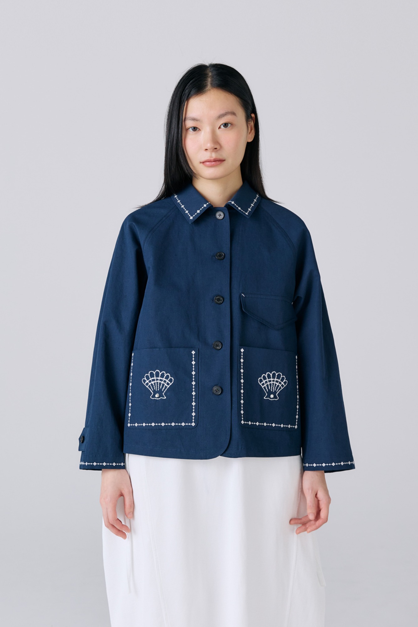 MUSED HAND EMB WORK JACKET NAVY